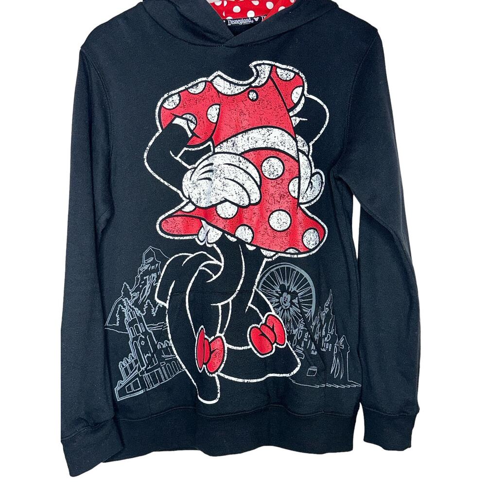 Disneyland Disney Parks Minnie Mouse Black Hoodie Sweater with Ears Size Medium - Picture 2 of 8